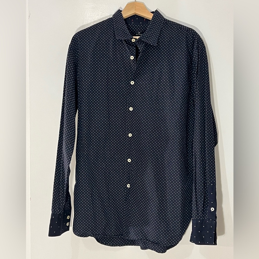 Tailored-Fit Navy and White Spot Print Shirt